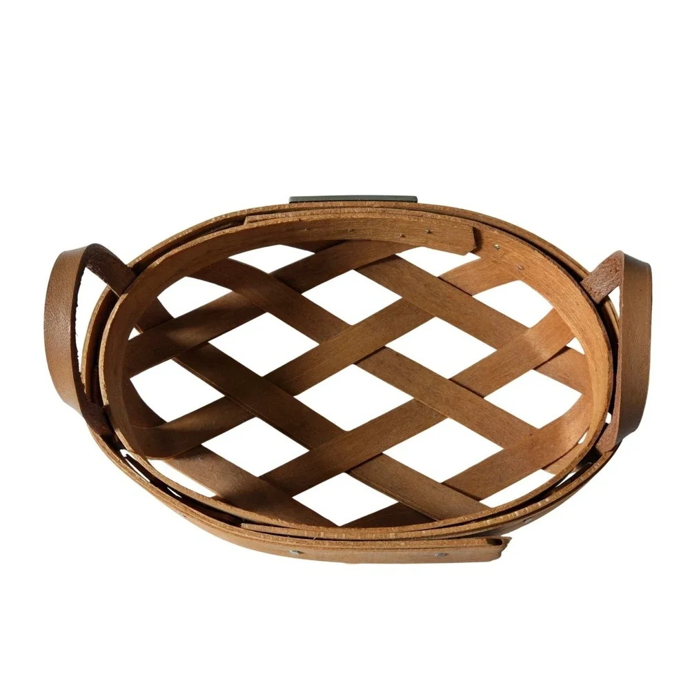 Henn Workshops 2001 Wood Gathering Basket Leather Handles Limited Edition